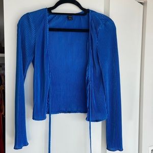 Y2K tie front royal blue ribbed shirt